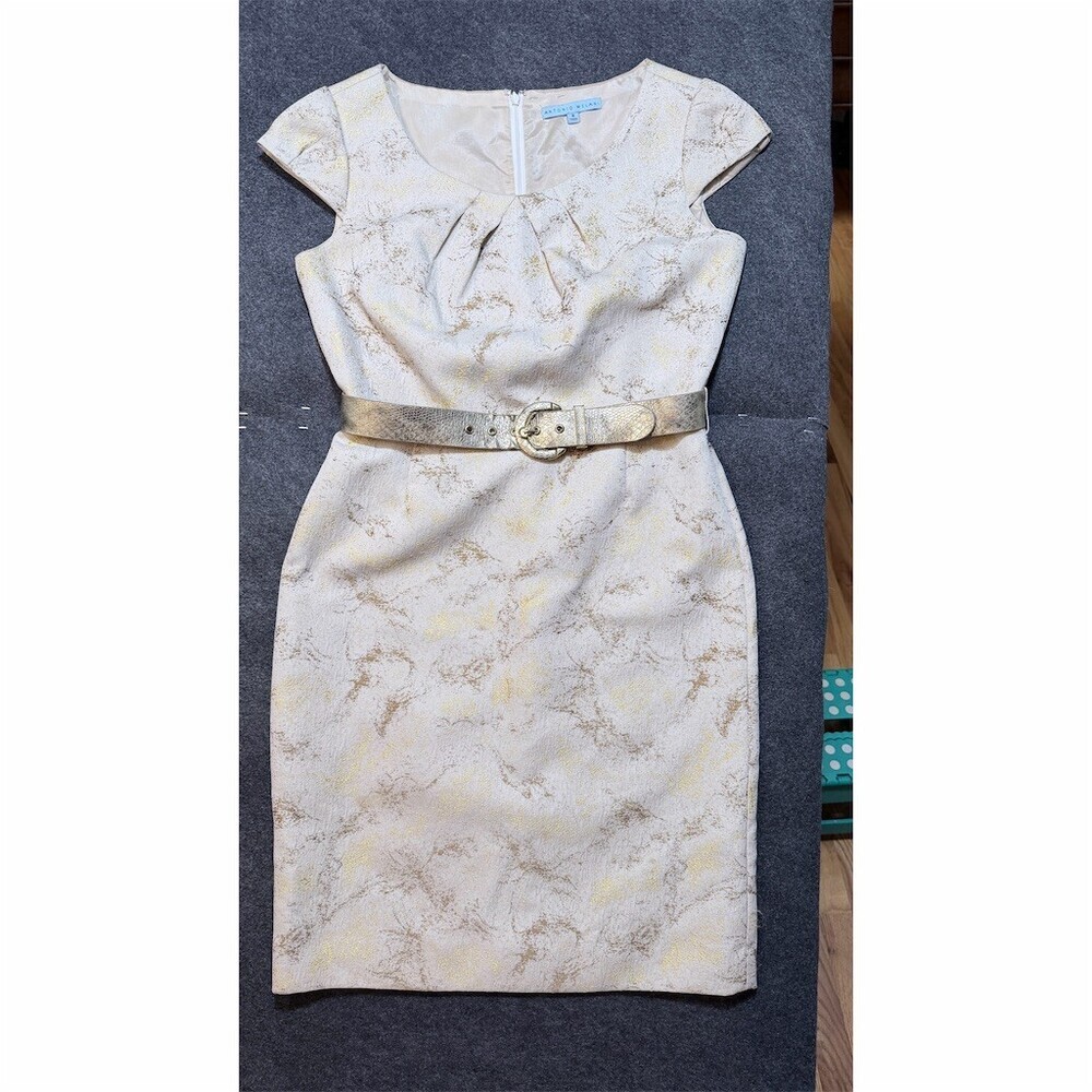 Antonio Melani Dress Womens Size 8 Ivory Gold Jacquard Sheath  Kentucky Derby
